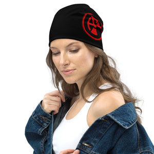 Atomic Critter Logo - All - Over Print Black Beanie - Atomic Critter Clothing