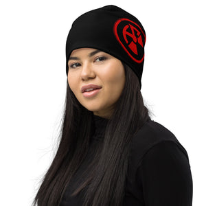 Atomic Critter Logo - All - Over Print Black Beanie - Atomic Critter Clothing