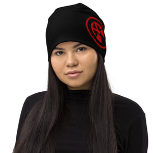 Atomic Critter Logo - All - Over Print Black Beanie - Atomic Critter Clothing