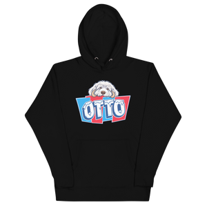 Black pullover hoodie with Otto's frost-white face over an icy blue and red OTTO sign