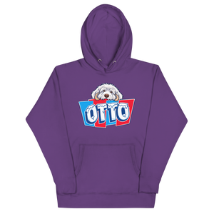 Purple pullover hoodie with Otto's frost-white face over an icy blue and red OTTO sign