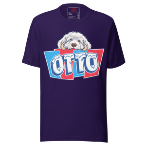 Team Purple unisex t-shirt with Otto's frost-white face over an icy blue and red OTTO sign