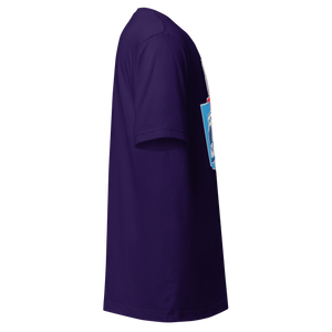 Team Purple unisex t-shirt, right side view, edge of the front print