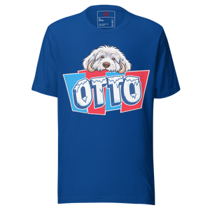 True Royal unisex t-shirt with Otto's frost-white face over an icy blue and red OTTO sign
