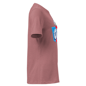 Heather Mauve women's relaxed t-shirt, right side view, edge of the front print