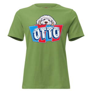 Leaf women's relaxed t-shirt with Otto's frost-white face over an icy blue and red OTTO sign