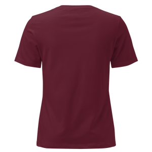 Maroon women's relaxed t-shirt from the back, plain