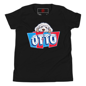 Black youth t-shirt with Otto's shaggy face over icy OTTO letters