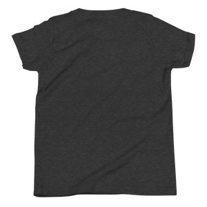 Dark Grey Heather youth t-shirt from the back, plain