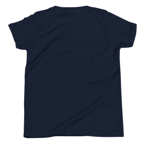 Navy youth t-shirt from the back, plain