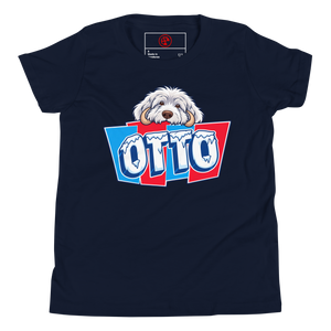 Navy youth t-shirt with Otto's shaggy face over icy OTTO letters