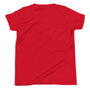 Red youth t-shirt from the back, plain